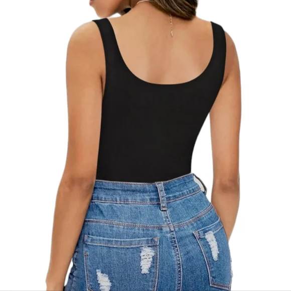 Adreamly Tank Top Bodysuit Women's Plus Size XXL Black Scoop Neck Stretch - Picture 3 of 9